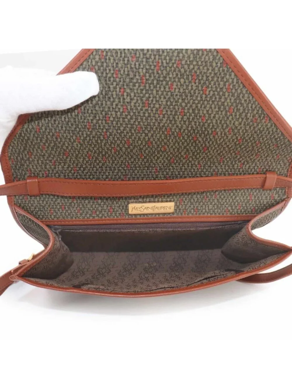 Saint Laurent 2-Way Shoulder Clutch Leather Brown Green Gold - Picture 7 of 10
